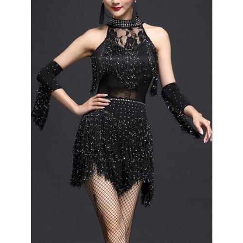 New Ladies Fashion Sleeveless O-Neck Tassel Diamond Sequin Decorated 1920s Latin Dress Gatsby Flapper Dress