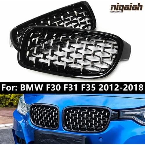 1 Pair Diamond Style Grill for BMW F30 Kidney Grill 3 Series F30 F35 F31 2012-2018 Car Front Bumper Grille Glossy Black & Chrome