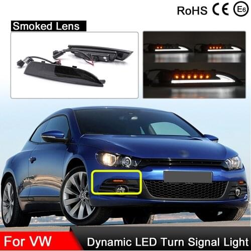 2Pcs Smoked Lens 2-in-1 Car Front Dynamic Amber Turn Signal Light And White LED Position Lights For VW Scirocco 2008-2013