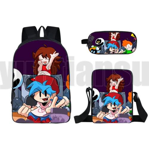 3D Anime Hot Game Friday Night Funkin Backpack 3Pcs/Set Children Book Bag Teens Harajuku High Quality Travel Bag Kid School Bag