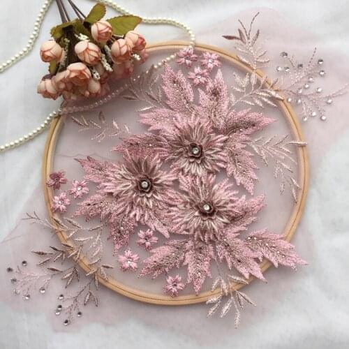 3D DIY Flower-Fabric-Patch Wedding-Gown Bridal-Dress Applique Sequin Sewing-On Rhinestone Pearls And Beaded