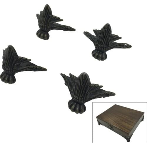 4 X Antique Brass Jewelry Gift Box Wood Case Decorative Feet Leg Corner Protector