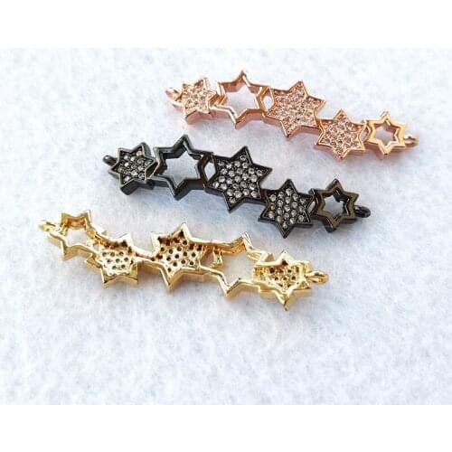 5 Pcs Handmade Charm Micro Pave Cubic Zirconia star strip Connector Beads DIY Bracelet Accessories Jewelry Making CT488