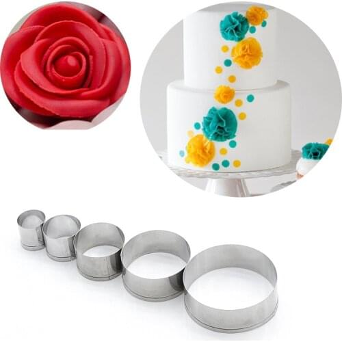 5Pcs Stainless Steel Biscuit Mould Portable Round Shape Cake Fondant Mold Kitchen Gadgets Baking Accessories Cookie Cutter