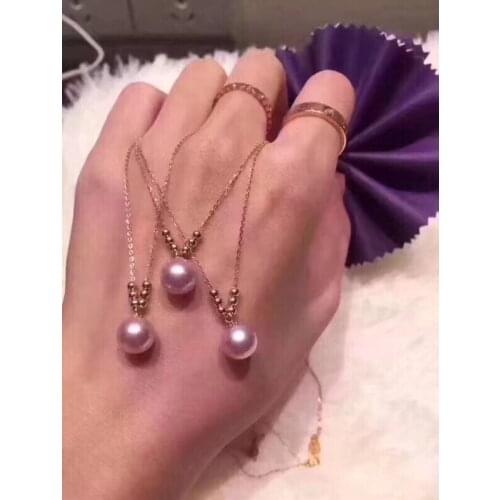 922 Fine Jewelry 18K Gold Natural Fresh Water Pearl 8mm Purple Pearl Pendant Necklaces for Women FIne Pearls Pendants