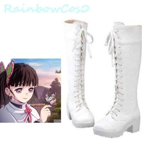 RainbowCos0 Free Ship Cosplay Shoes Demon Slayer: Kimetsu no Yaiba Tsuyuri Kanao Boots Props Game Anime Halloween