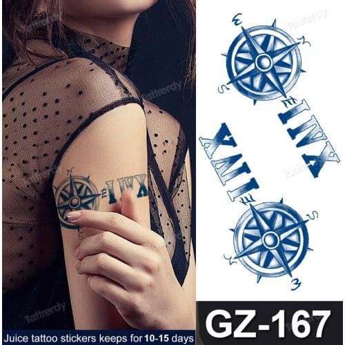 Safety Waterproof Lasting Juice temporary tattoo sticker women men arm sleeve tattoo letters clock compass skull eye rose design