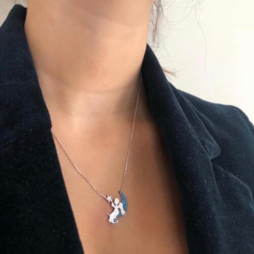 Moon Fairy 925 Sterling Silver Necklace Women Girls Gift Jewelry Accessories Fashion Handmade Elegant Chain