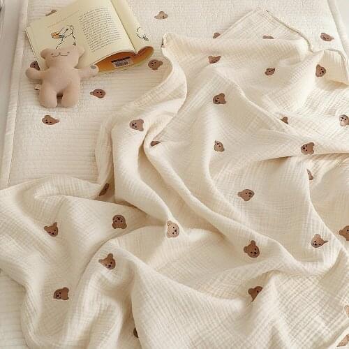 Breathable 6 Layer Infants Blanket Soft Muslin Childrens Hug Blanket Cartoon Bears Gauze Blankets Hug Quilt Thin Baby Bedding