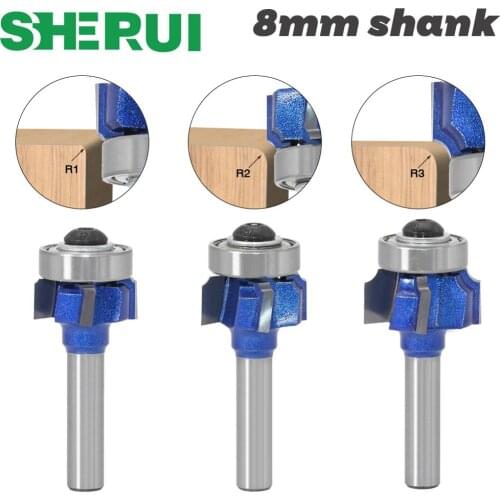 1PC8mm Shank high quality Woodworking Milling Cutter R1mm R2mm R3mm Trimming Knife Edge Trimmer 4 Teeth Wood Router Bit