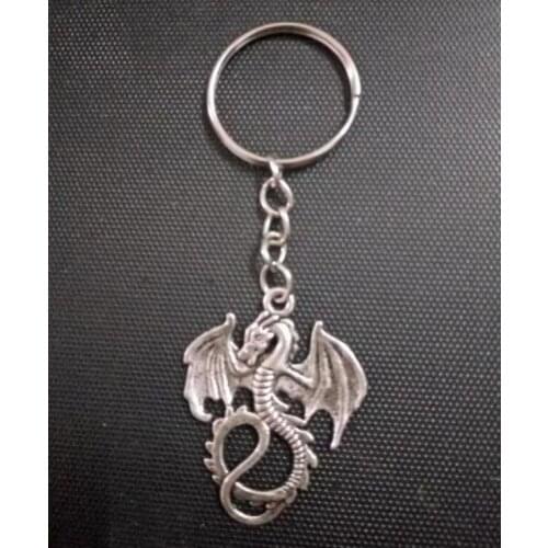 Gothic Fantasy Dragon Charm Keyring Gift Key Chain Plating Pendant Key Ring Good Luck jewelry 50 Pcs