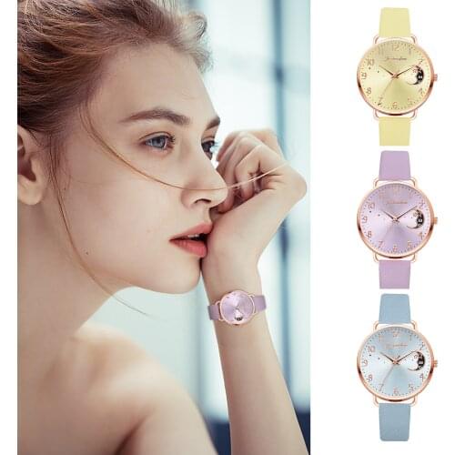 Exquisite Moon print dial Sleek Minimalist Fashion With Strap Dial Womens Quartz Watch Gift Watch women watch Soft leather #N03