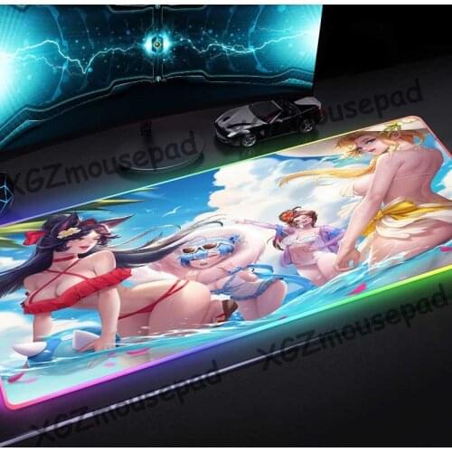 XGZ Summer Pool Party Sexy Cute Girl Custom Large RGB Luminous Mouse Pad Black Lock Edge Computer Desk Mat Rubber Non-slip Xxl
