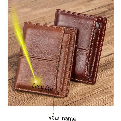 Top layer cowhide genuine leather card holder wallet picture frame position free name logo engraving customized