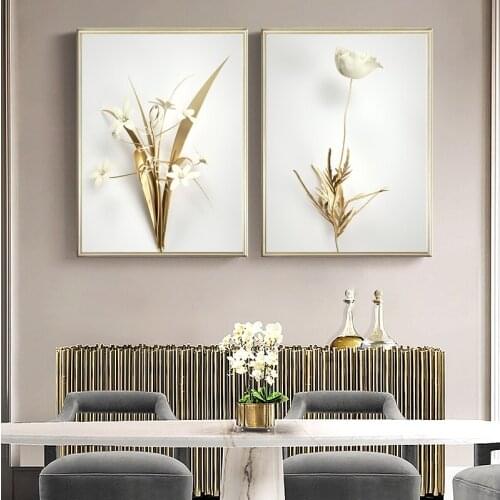 Minimalist Posters Wall Art Canvas Painting Luxury Golden Plant Leaves Modern Style Aisle Living Room Pictures Unique Home Decor