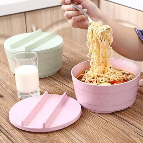 1PC Creative Tableware Large Wheat Straw Plastic Bowl Set Bowl With Lid Noodle Bowl Household Utensils Colorful For Home 200gE