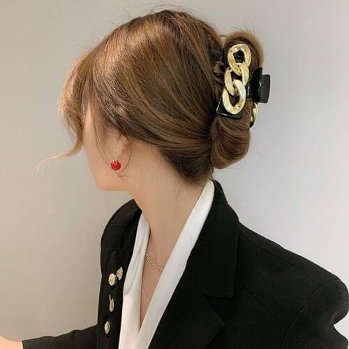 New ins temperament hairpin wild lady golden chain back head hairpin female French catch clips hair accessories Hair Claws