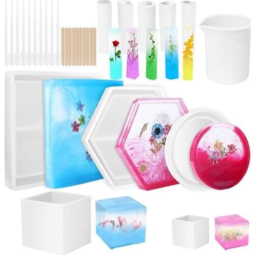 2021 New Resin Silicone Molds Round Square Coaster Epoxy Molds Resin Casting Molds for Craft Making Agate Slice Coasters Cup Mat