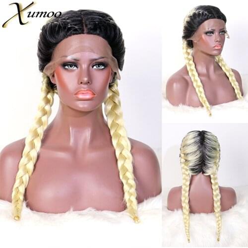 XUMOO 1B 613 Synthetic Lace Front Wig Heat Resistant Blonde Box Braided Wig Cosplay Synthetic Braided Wigs For Black Women