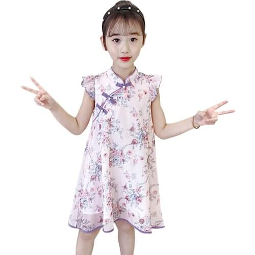 Girl Dress Floral Pattern Kids Party Dresses For Girls Summer Children Party Dress Chinese Style Girl Costume 6 8 10 12 14