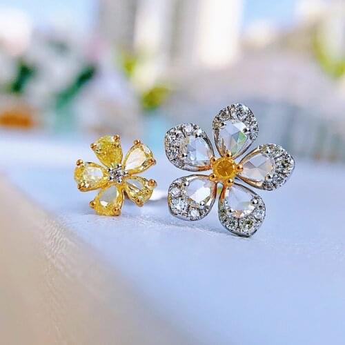 QTT Cute Yellow Flower Resizable Ring For Girl S925 Sterling Silver Finger Ring Wedding Engagement Jewelry Gift