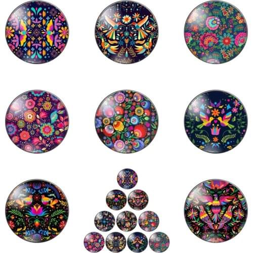 Retro Floral Prints Flower Beauty Color round Photo Glass Cabochon Demo Flat Back Making Findings Handmade DIY Accessories