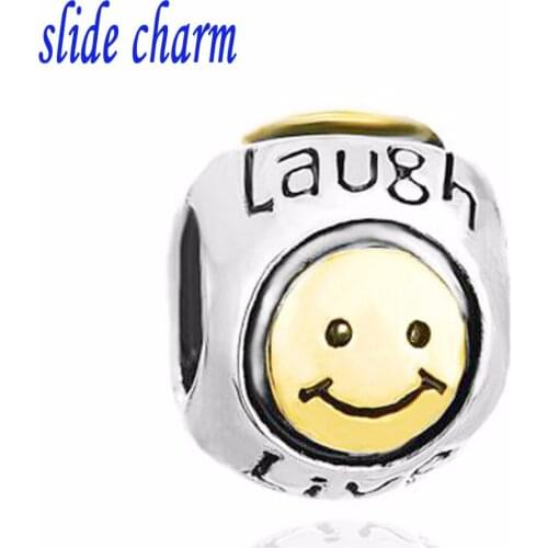 Slide charm Free shipping Mother luxury goods brand Golden Heart Smile butterfly fit Pandora bracelet Christmas Valentines Day