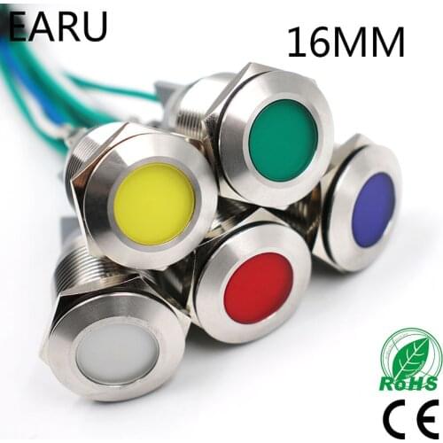 LED Metal Indicator Light 16mm Waterproof IP67 Signal Lamp 3V 5V 6V 9V 12V 24V 110V 220v Red Green Blue White Yellow Pilot Seal