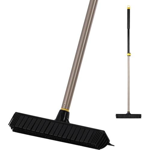 BOOMJOY Telescopic Broom Rubber Bristles Carpet Brush with 53 Inch Adjustable Long Handle for Home Tile Floor Cleaning