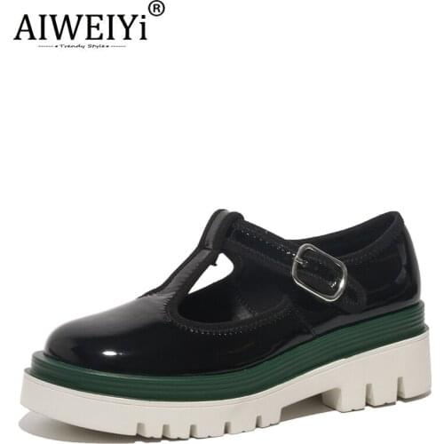 AIWEIYi New Retro Thick Sole Platform Shoes Genuine Leather All-Match Round Toe Shoes Mary Jane Shoes Women