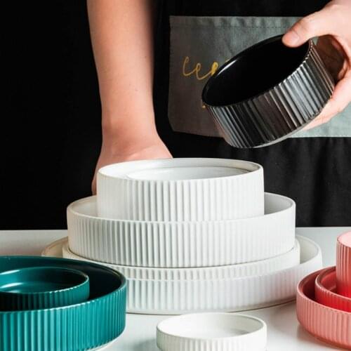 Solid Color Flat Soup Bowl Ceramic Salad Dessert Round Beef Snack Dish Plate Seasoning Bowl Tableware Dinner Plate Kitchen Tool