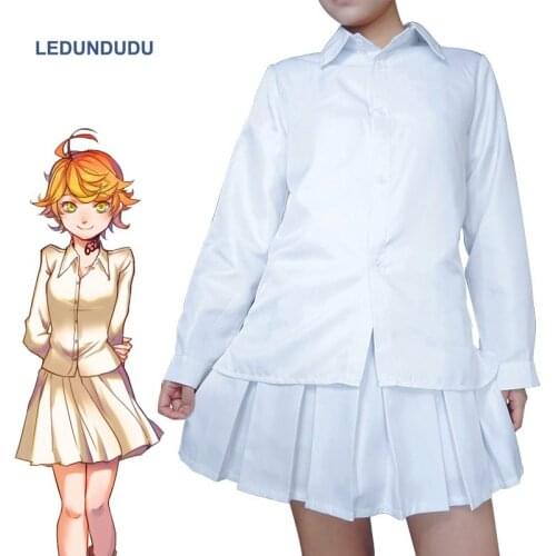 Hot Anime The Promised Neverland Cosplay Costumes Women Emma Party Fancy Uniform set Tops + Skirts For Halloween Clothes