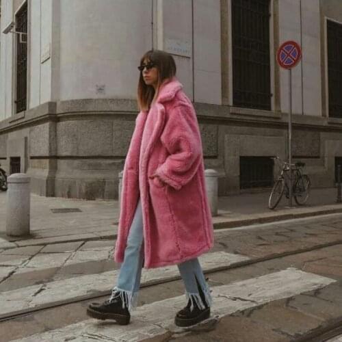 2020 Winter Female Real Long Sheep Shearling Coat with Turn-down Collar Pashmina Jacket women Outerwear