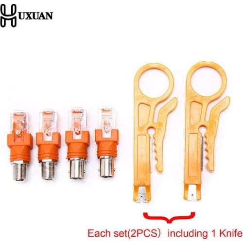 1/2pcs F-Type RJ45 Male Coaxial Barrel Coupler Adapter RJ45 To RF Connectors With 2 Knife