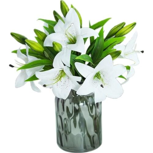 10Pcs Colorful Artifical Lily Flower Bouquet Silk Flower for DIY Wedding Holiday Festival Party Home Room Decor