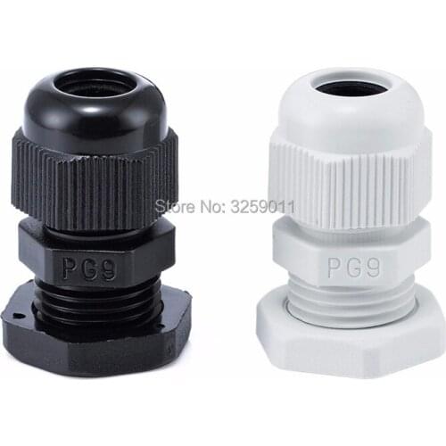 100PCS Cable Glands PG9 Black White Waterproof Adjustable Nylon Connectors Joints With Gaskets 4-8mm For Electrical Appliances