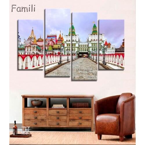 4pcs City Moscow Russia Kremlin palace city building landscape room home wall modern art decor wood frame poster