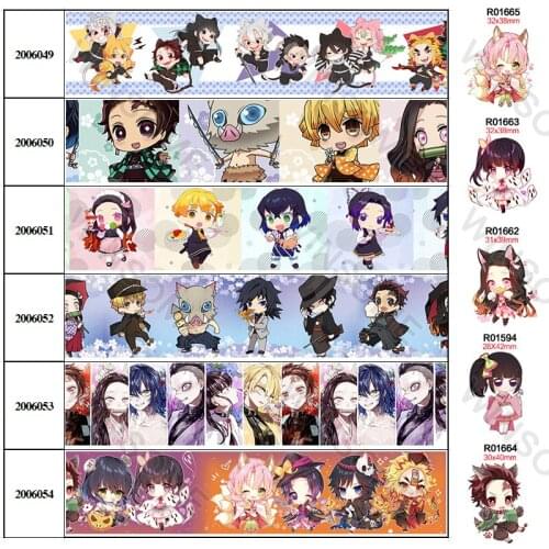 5 Yards Japan Cartoon Printed Grosgrain/Satin Ribbon 25mm/38mm/50mm/75mm for DIY Hair Bows 30Pcs Planar Resin 200604 200605