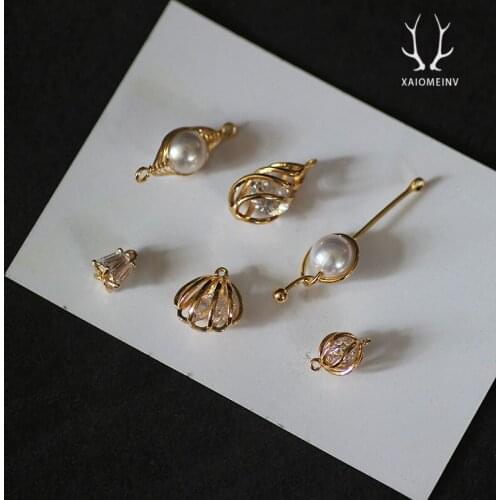 6pcs Korean Vintage Electroplated Pearl Zircon Earrings Statement Irregular Earrings Geometric Pendant Diy Jewelry Accessories