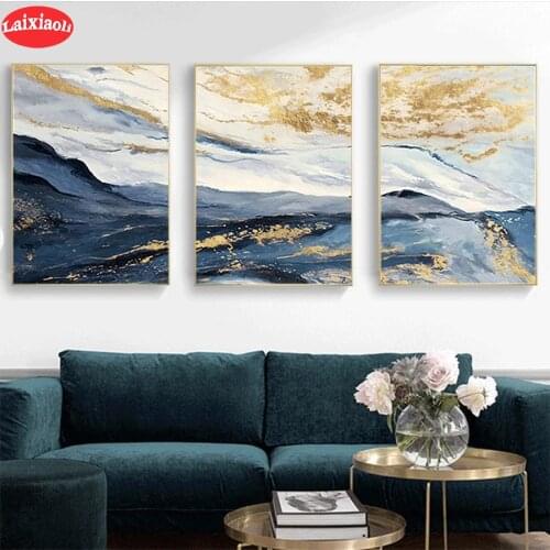 Diamond Painting 5d Diamond Embroidery Abstract golden gray landscape art Full Diamond Mosaic Cross Stitch Decoration3pcs