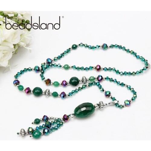 Beadsland Strand Necklaces Green Agates Link Glass Beads Metal Accessories Fashion Bohemia For Women Grils Party Gift