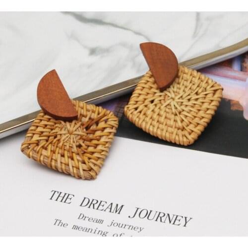 Free Shipping HER057 100Pairs/lot Woven Earrings Fashion Women Wearing Jewelry Wholesales High Quality Natural Material