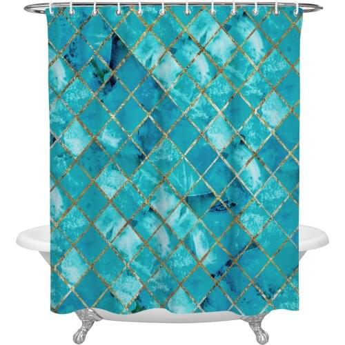 Turquoise Marble Lattice Texture Shower Curtain Home Bathroom Decor Shower Curtain Waterproof Christmas Shower Curtain