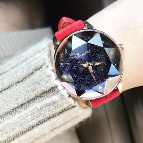 Handmade Fur Leather Strap Watches for Women Fashion Candy Colors Colorful Wrist watch Quartz Faceted Star Glass Watch Montre
