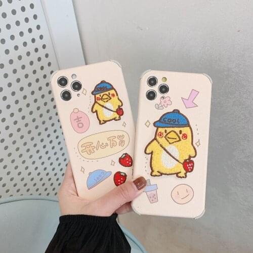 Cute Embroidery 3D Duck Phone Cover Case for Iphone X 11 Pro Xs Max Xr 10 8 7 Plus SE 4.7 12 Pro Luxury Pu Leather Coque Fundas