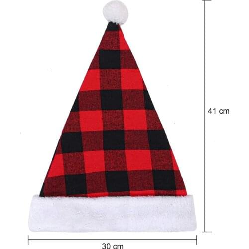 Black Red Plaid Santa Hat Fashion Plush Christmas Santa Hat Christmas Party Festival Ornaments