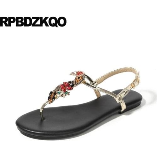 Jewel Diamond Shoes Rhinestone Women Sandals 2018 Summer Thong Nice Flat Slingback Crystal Beach Gold Strap Holiday Embellished