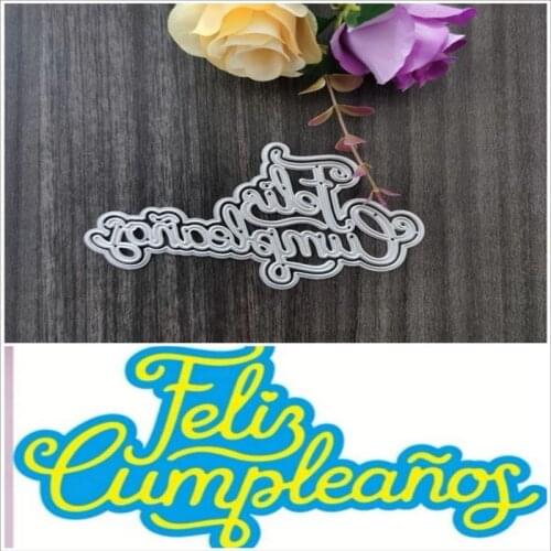 Feliz cumpleaños de la palabra de corte de metal molde DIY álbum de recortes de álbum de fotos de alivio de tarjetas de papel