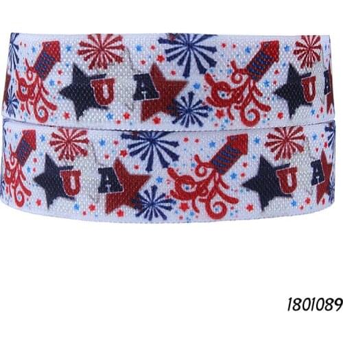 FLRA FOE(50 yards/lot) Free shipping star and sparkler printed foe elastic ribbon for July. 4th