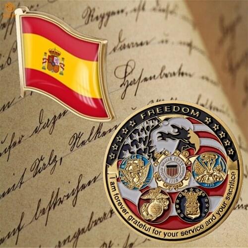 Spain Lacquered Lapel Tie Flag Badge Brooch Pin USA Navy USAF USMC Army Coast Guard Military Token Challenge Souvenir Coin